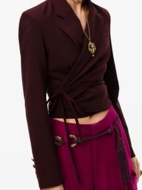 Zara Brown Wrap Blazer with Tie - XS